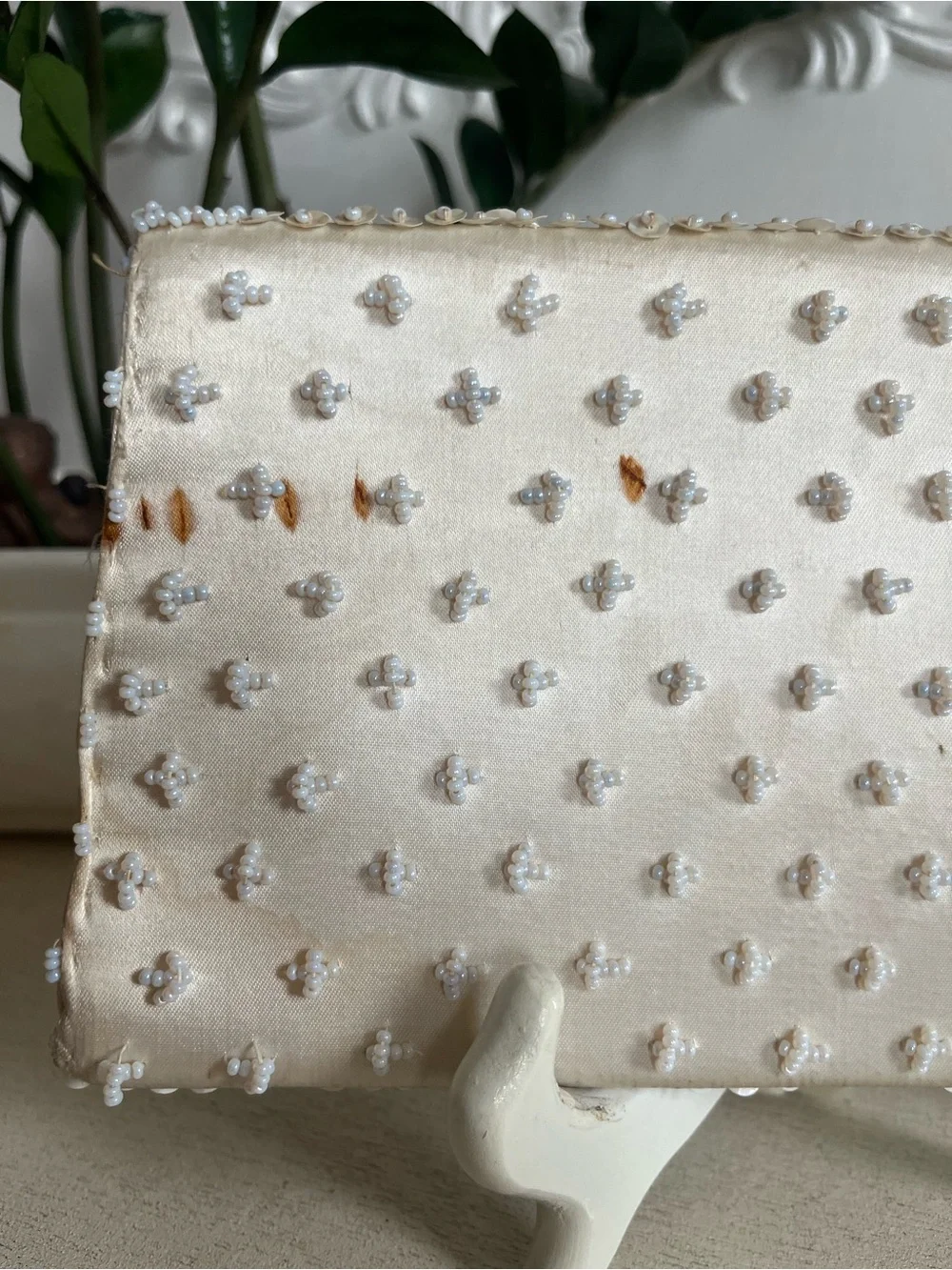 Vintage Ivory Beaded Evening Clutch